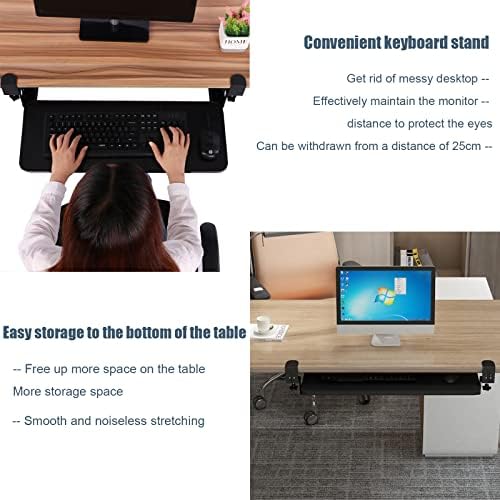 Slide Out Swivel Computer Keyboard Stand, Under Desk Adjustable Keyboard Tray with C Clamp, Home or Office Ergonomic Keyboard Shelf(52x25cm(20.5x9.8), Oak)