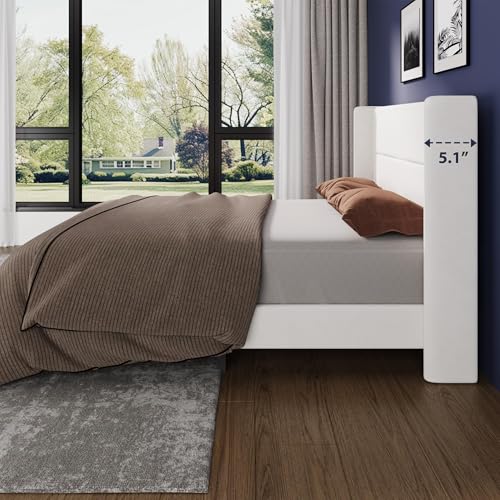 Full Bed Frame with Wingback Headboard, Velvet Upholstered