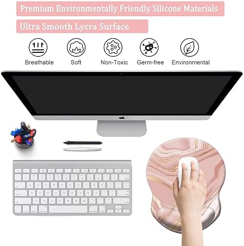 Ergonomic Mouse Pad with Support, Pain Relief Wrist Rest, Non-Slip PU Base for Home Office Working, Studying, Gaming (Pink Marble)