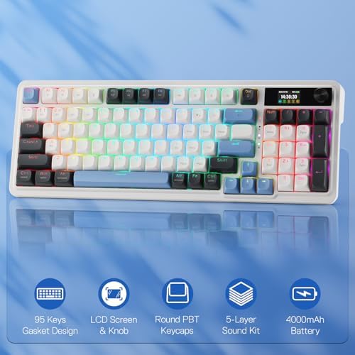 Redragon K719 PRO Wireless 95-Key Gasket Gaming Keyboard, TFT Screen & Knob