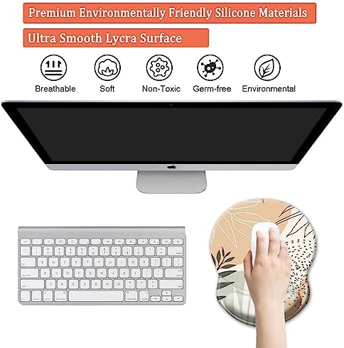 Ergonomic Mouse Pad with Support - Comfortable Wrist Rest, Non-Slip PU Base for Home Office, Studying, Gaming (Boho Leaves)