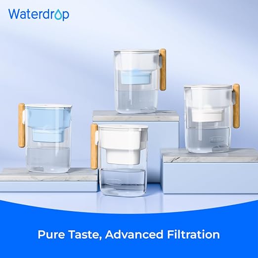 Waterdrop PT-04C-A Alkaline Water Filter Pitcher, 10-Cup Capacity, Clear | Healthy, Clean & Toxin-Free Mineralized Alkaline Water, Up to pH 9.5, BPA-Free, 100 Gallons, Sturdy Wooden Handle