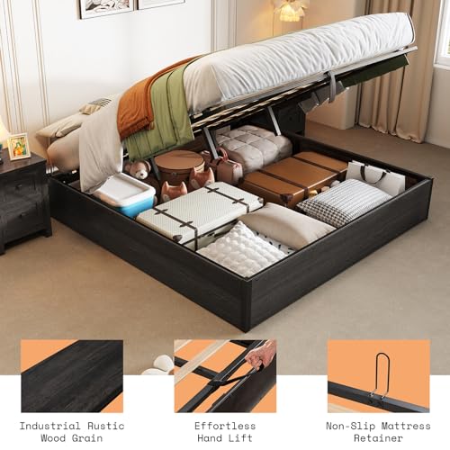 King Lift Up Storage Bed Frame, Dark Oak