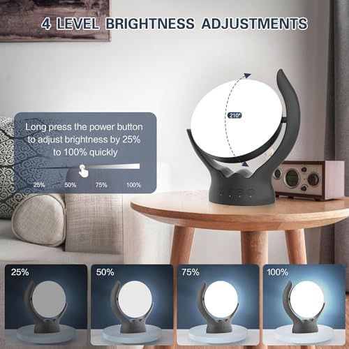 Voraiya Light Therapy Lamp, UV-Free 10000 Lux Therapy Light, Rotatable Happy Sunlight Lamp with 5 Brightness & 3 Color Temperature, Timer & Memory Function, Daylight for Bedroom, Office