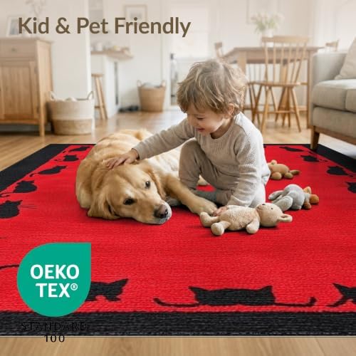 5'x7' Red Cat Crimson Artistic Washable Area Rug