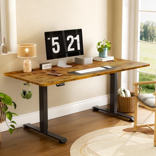 63"x28" Wider Large Standing Desk, Electric Height Adjustable, Brown