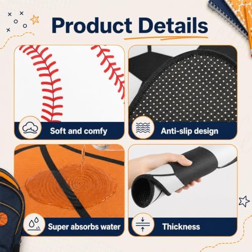 12Pcs Sports Themed Carpet Circle Seats 16x16 Inch Round Classroom Rug Baseball Basketball Football Rugby Soft Non-Slip Washable Floor Cushions Ball Sports Fluffy Mat for Back to School Home Supplies