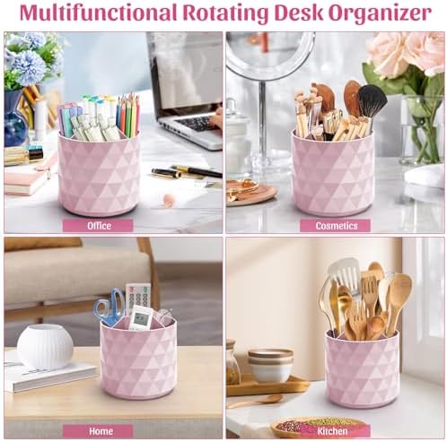 minimaliving Desk Organizer,Sparkling Diamond-like Pen Holder for Desk 360°Rotating Office Accessories,Pencil Cup with 5 Compartments Storage Box Caddy for Office,School,Home,Art Supply(Pink)