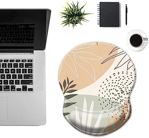 Ergonomic Mouse Pad with Support - Comfortable Wrist Rest, Non-Slip PU Base for Home Office, Studying, Gaming (Boho Leaves)