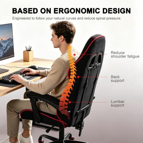 Fabric Gaming Chair for Adults, Comfortable Office Chair with Footrest