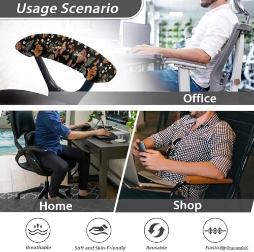 Mushroom Printed Office Chair Arm Covers, 2 Pack Chair Arm Rest Covers Stretchy Washable Comfort Office Chair Armrest Slipcovers for Rotating Chairs