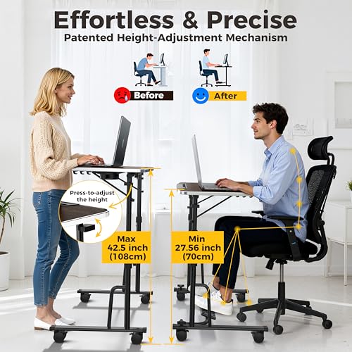 Foldable Standing & Rolling Desk, Upgraded Portable Desk on Wheels