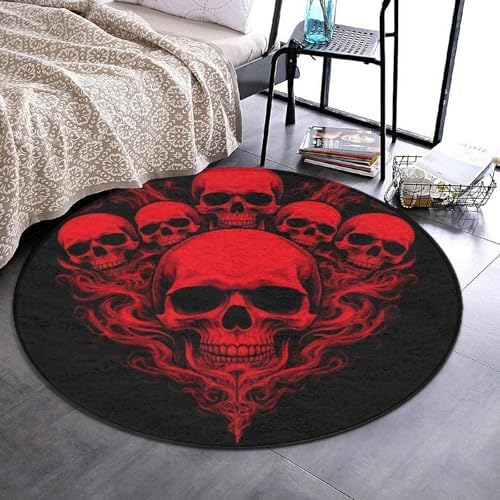 Circular Rugs Large Modern Round Area Rug Fashion Decor Mat for Home Office Red Skull