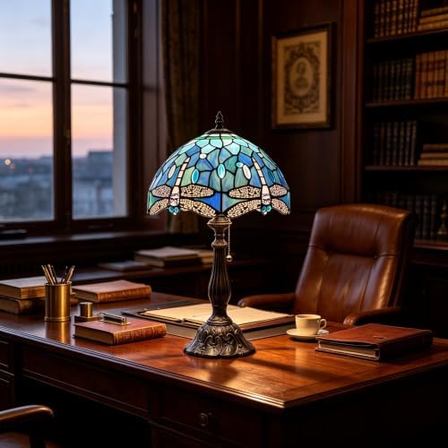 Tiffany Stained Glass Lamp Blue Dragonfly Table Lamp