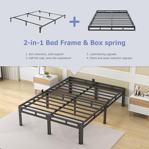 King Size Metal Platform Bed Frame, 18 Inch Dual-Layer Heavy Duty Base