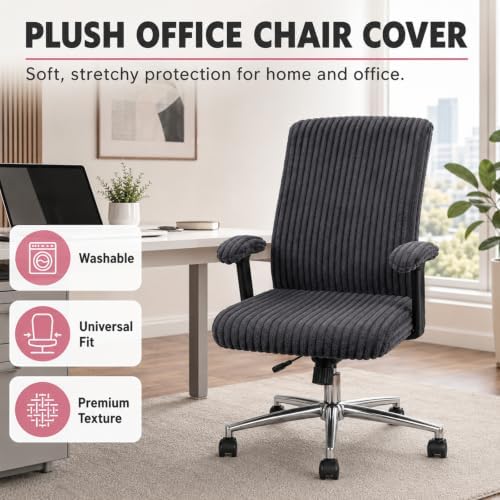 Tegeme Set of 4 Faux Fur Office Chair Covers with Armrest Covers, Dark Gray