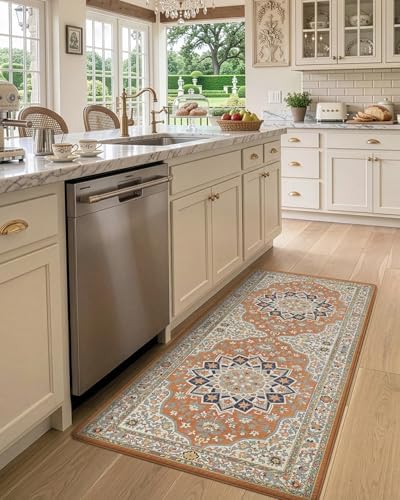 DEXI Kitchen Floor Mats Cushioned Anti Fatigue Runner Rug 24x59 Orange