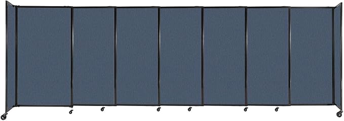 Versare Straightwall Sliding Portable Wall Partition | Freestanding Office Dividers | Locking Wheels | Temporary Room Separator | 15'6'' Wide x 5' Tall Ocean Fabric Panels
