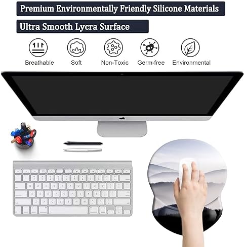 Ergonomic Mouse Pad with Wrist Support - Comfortable Computer Mouse Pad with Non-Slip PU Base for Home Office, Learning, Working, Gaming (Mountains Landscape)