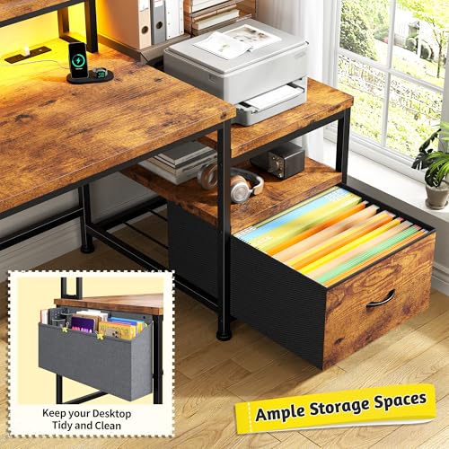 57" Office Desk with Drawers & Printer Space for Home Work,Brown