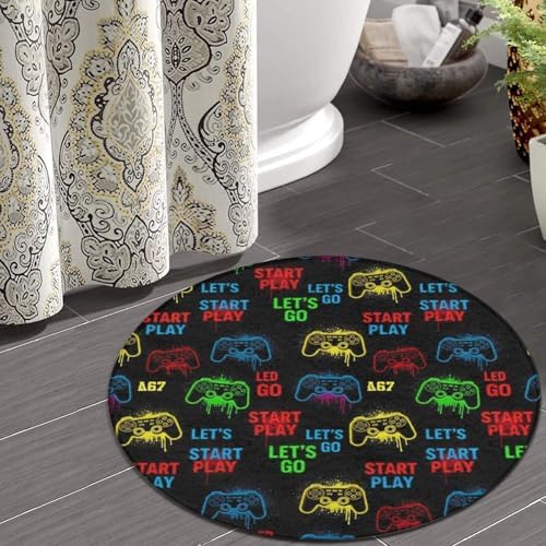 Machine Washable Modern Round Area Rug, Room Sofa Yoga Soft Round Carpet, Home Decor Non Slip Kitchen Office Circle Rug Video Game Weapon Cool Games Pattern