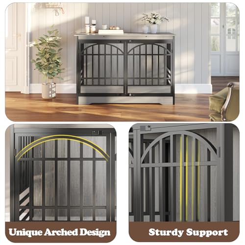 52" Dog Crate with Arched Doors, Grey