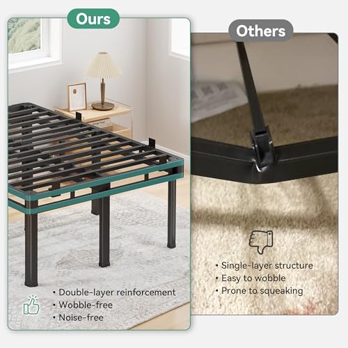 22 inch Cal King Bed Frame with Rounded Legs, Double Layer Design
