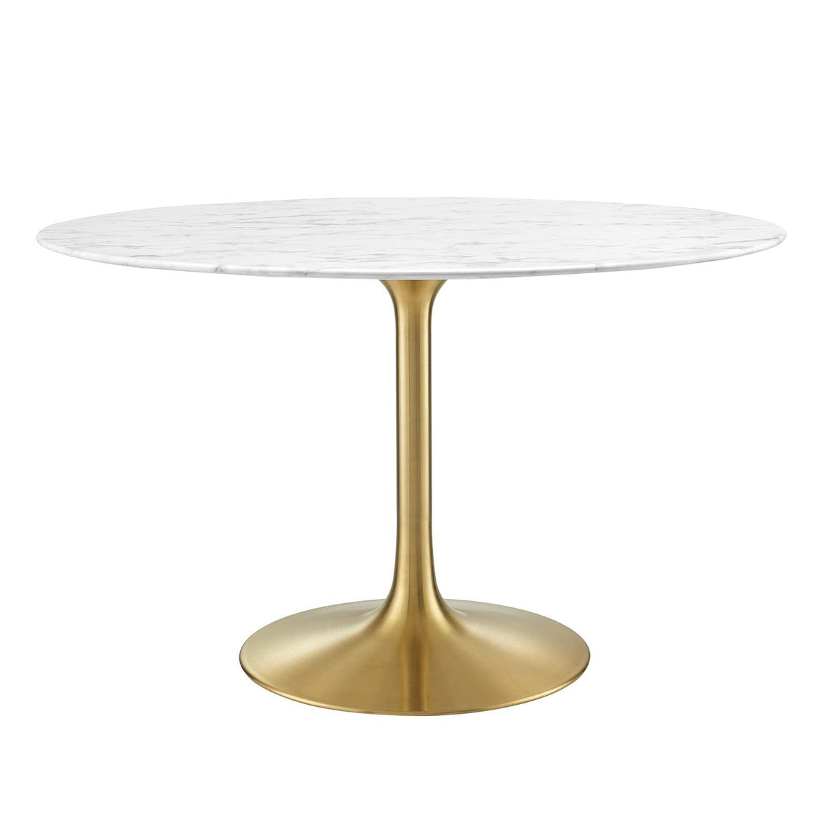 47" Mid-Century Dining Table with Round Artificial Marble Top in Gold White