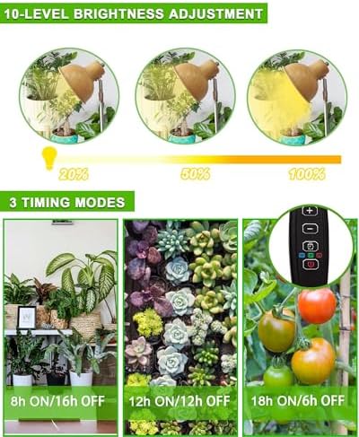 yadoker Plant Grow Light for Indoor Plant, Aluminum Wood Grain LED Grow Light,Elevating Plant Lamp,Height Adjustable,Automatic Timer with 8/12/18Hours,10-Level Brightness,Ideal for Large Plant Grow