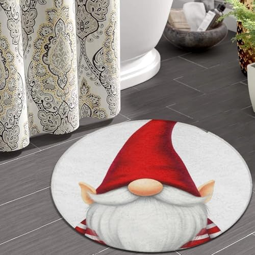 Fashion Round Area Rug Large Non Slip Carpet, Gnome Unisex Home Decor Mat