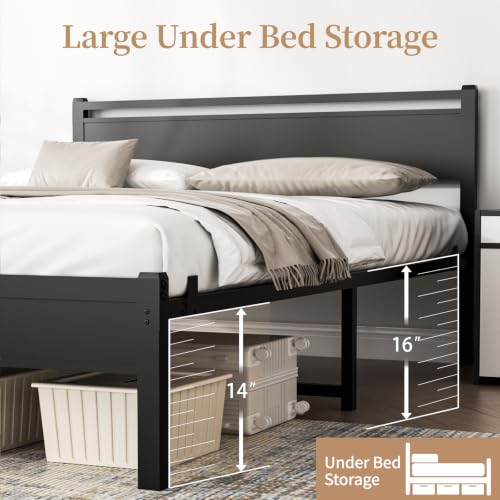 Easy Install 16 Inch Full Size Bed Frame with Headboard&Footboard
