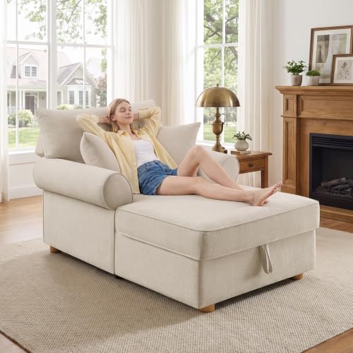 63.78" Oversized Chaise Lounge Chair with Storage, Chenille Beige