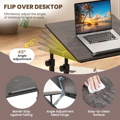 GIANTEX Mobile Standing Desk, Adjustable Rolling Computer Desk w/Tilting Desktop & Storage Shelves, PC Laptop Table, Small Compact Desk on Wheels for Small Space, Living Room & Bedroom (Black Oak)