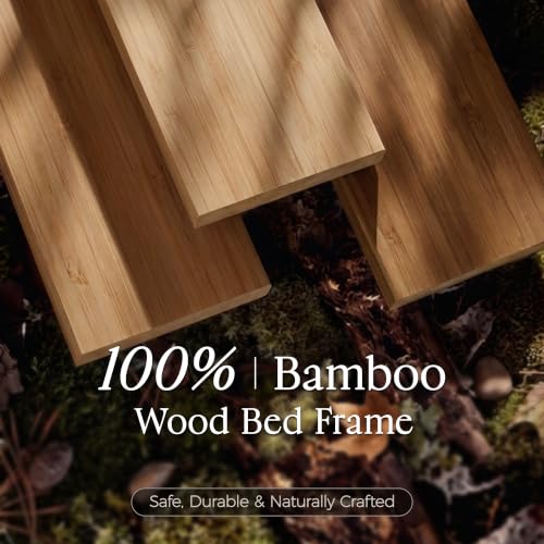 Bamboo Wood Queen Bed Frame with Charging Station & Headboard