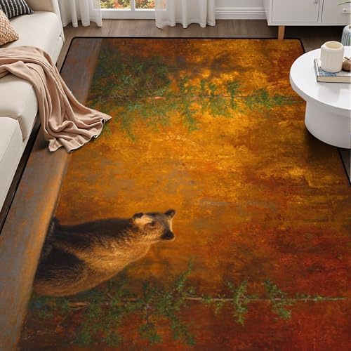 Calming Bear Forest Harmonious Warm Sunset Colors Area Rug Outdoor Patio Rug Play Mat Modern Floor Carpet Non-Slip Home Decor Living Room Kids Bedroom Nursery, 6x9 ft