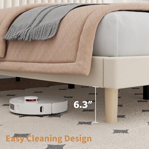 Full Bed Frame with Adjustable Headboard, Velvet Upholstered Platform Bed