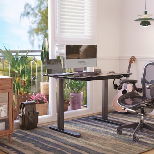 Claiks Glass Standing Desk with Drawers 40x24 Inch Black