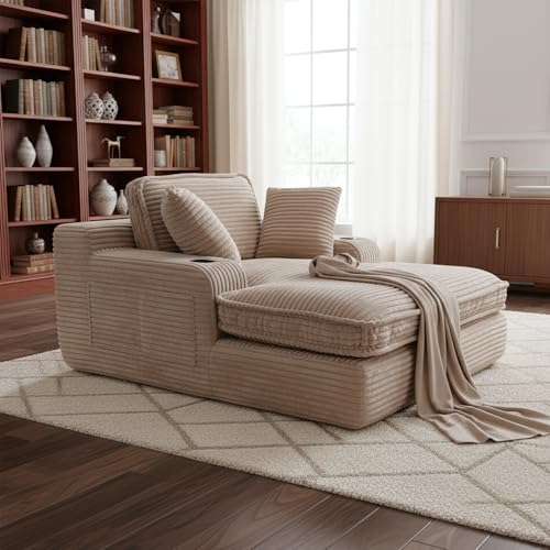 67" Oversized Chaise Lounge Chair Indoor, Soft Boneless Cloud Couch, Camel