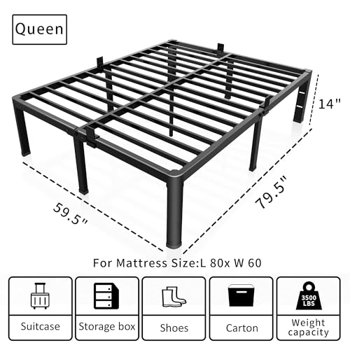 14 Inch Queen Bed Frame with Rounded Corner & 4 Mattress Baffles