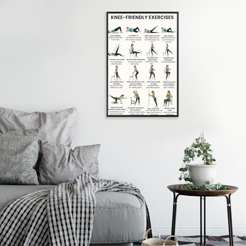 Knee-Friendly Low Impact Workout Poster, 16 Illustrated Joint-Safe Leg & Core Training Chart, Chair Supported Gentle Exercise Reference for Sensitive Knee Rehabilitation & Senior Home Fitness(20x30inchs，Unframed)