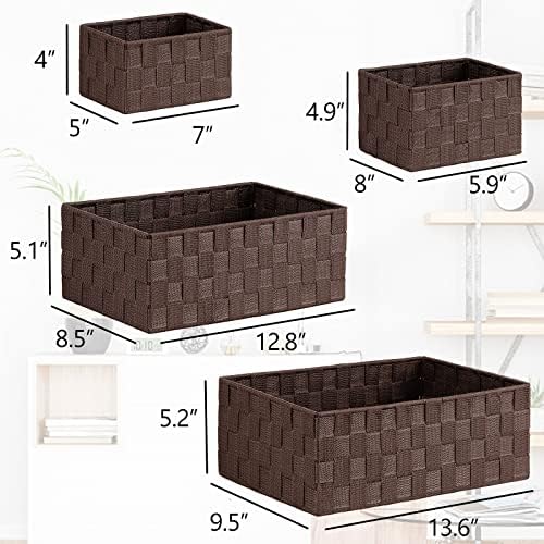 Posprica Woven Storage Baskets for Organizing 6 Pack, Large&Small Storage Cube Bins Set for Bathroom, Storage Boxes Container for Drawer, Closet, Shelf, Dresser, Brown