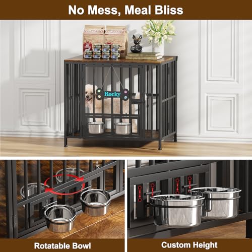 27" Foldable Dog Crate Furniture, No Assembly, Rustic Brown