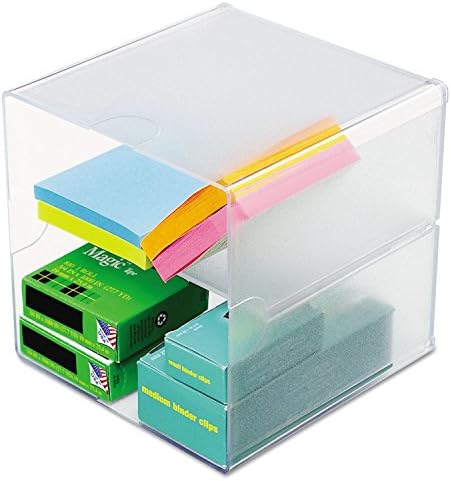 Deflecto Stackable Divided Cube Organizer, Desk and Craft Organizer, Clear, Removable Divider, 6"W x 6"H x 6"D (350701),Small
