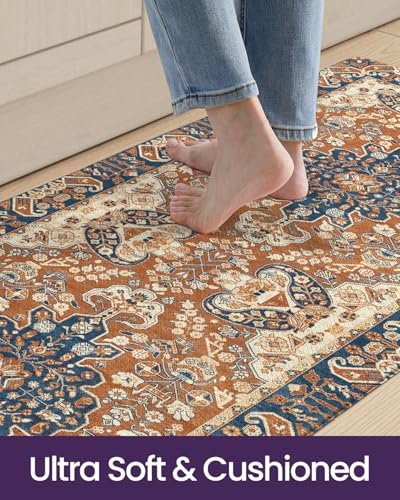 DEXI Kitchen Floor Mats Cushioned Anti Fatigue Runner 24x59 Red Brown