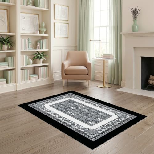 4'x6' Charcoal Gray Cat Motif with Vine Border Ultra-Soft Area Rug
