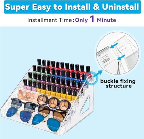 Pero Pero Nail Polish 7-Tiers 2-Set Organizer Acrylic Display Rack for Nail Polish Holder Sunglasses Organizer Essential Oils Holder Clear Eyeglasses Display Case Makeup Organizer