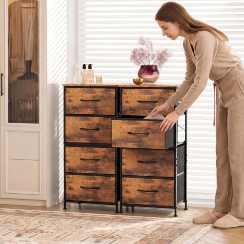 Small Dresser Nightstand for Bedroom, 4 Drawers, Rustic Brown