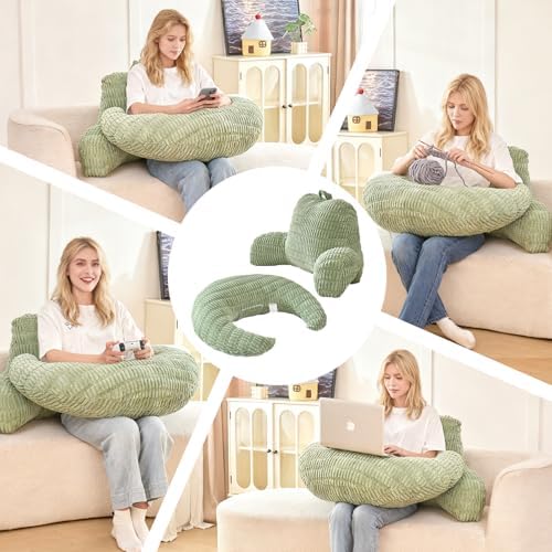 17" Reading Pillow for Bed,U Shaped Arm & Elbow Support,Green Corduroy