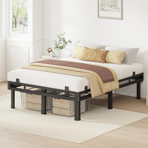 Queen Bed Frame, 16 inch Metal Bed Frame & Box Spring 2 in 1 Design
