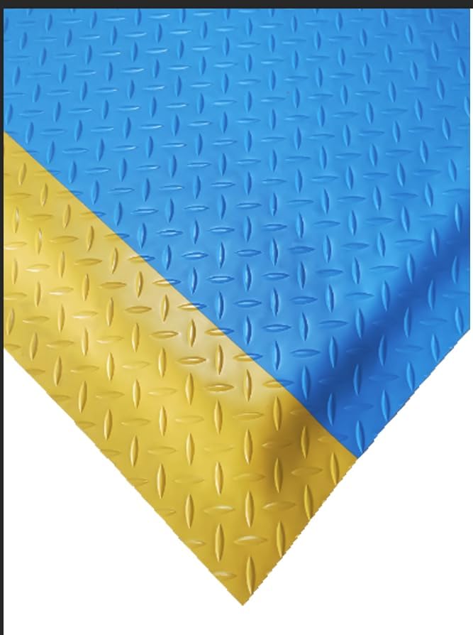 1 Pack Odorless Anti-Fatigue Mat Anti-Static Anti-Fatigue Inline Foot Mat (Blue background yellow edge,0.9Mx0.6Mx20mm)
